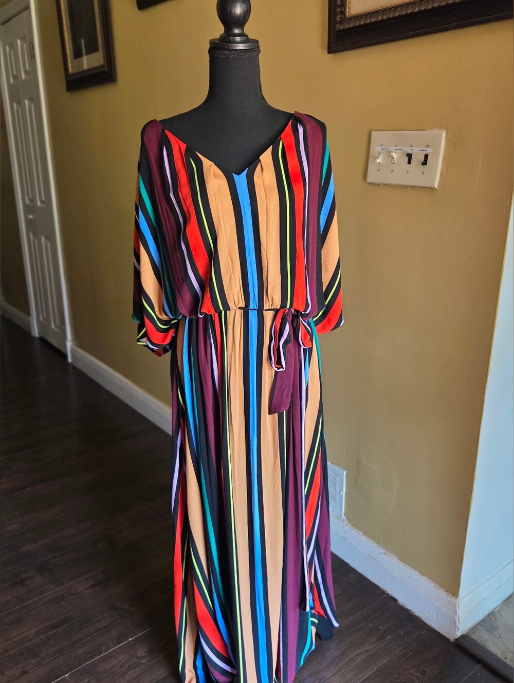 Eloquii Printed Striped V-Neck Womens Maxi Dress SIZE 14 Plus Size